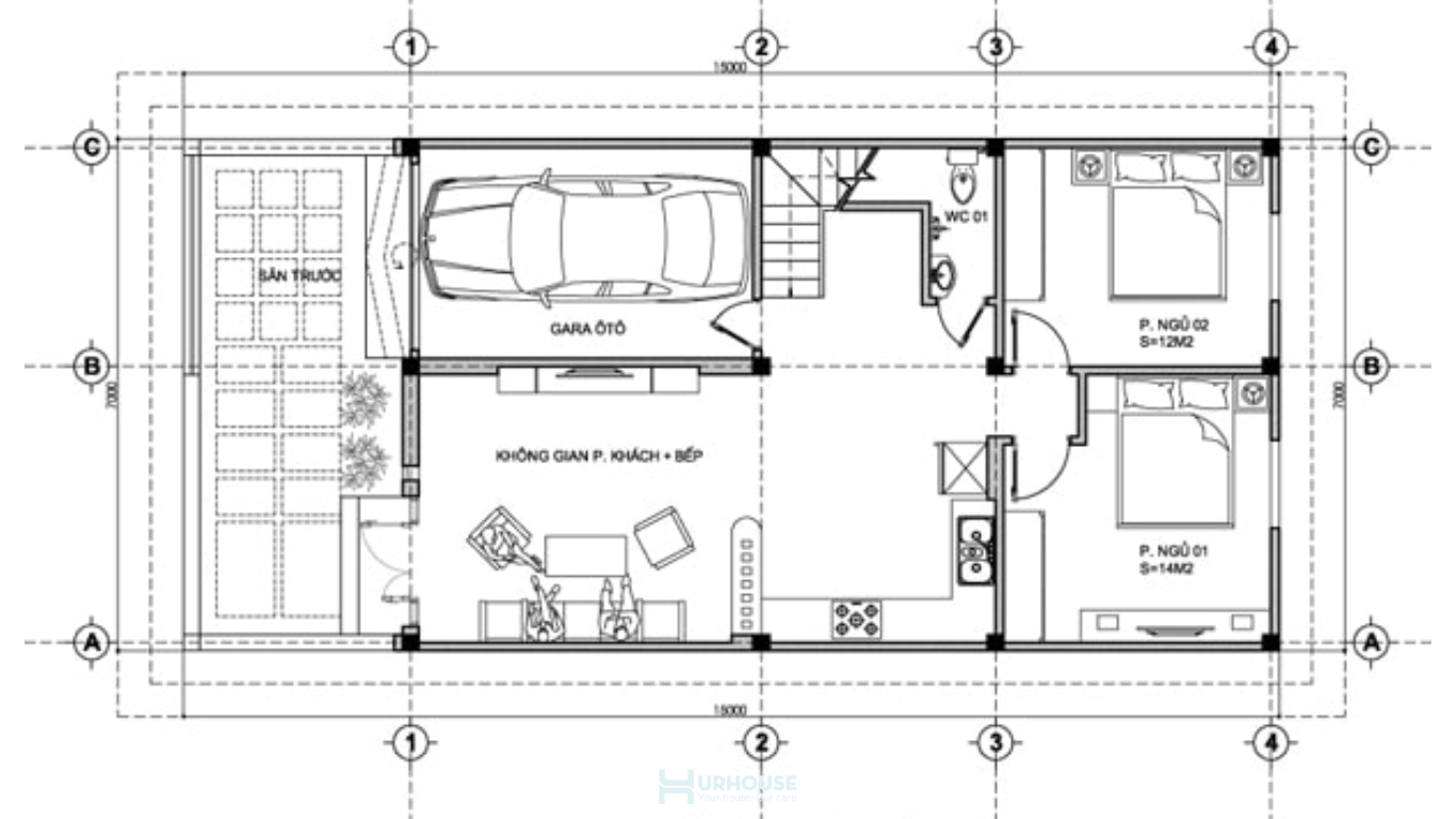 bản vẽ biệt thự nhà vườn 2 tầng 