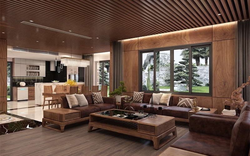 WALNUT WOOD IN GARDEN VILLA INTERIOR DESIGN AND CONSTRUCTION