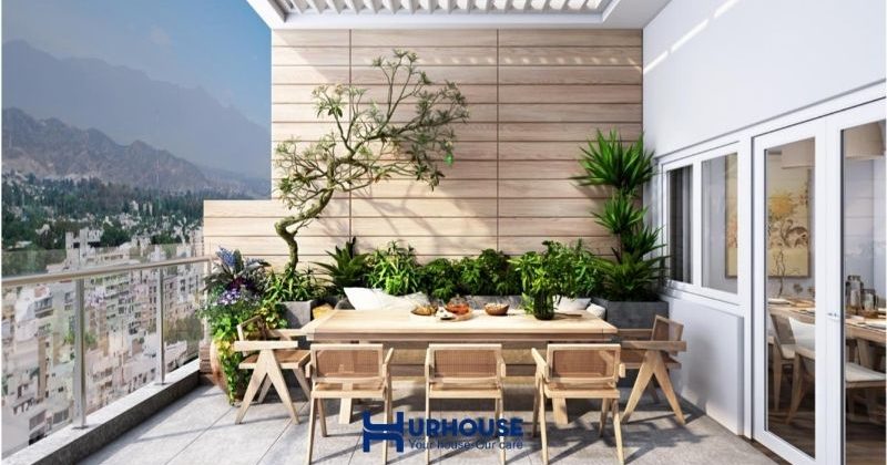 Một không gian nội thất sang trọng sử dụng gỗ tự nhiên với sàn gỗ, bàn ghế và tủ gỗ