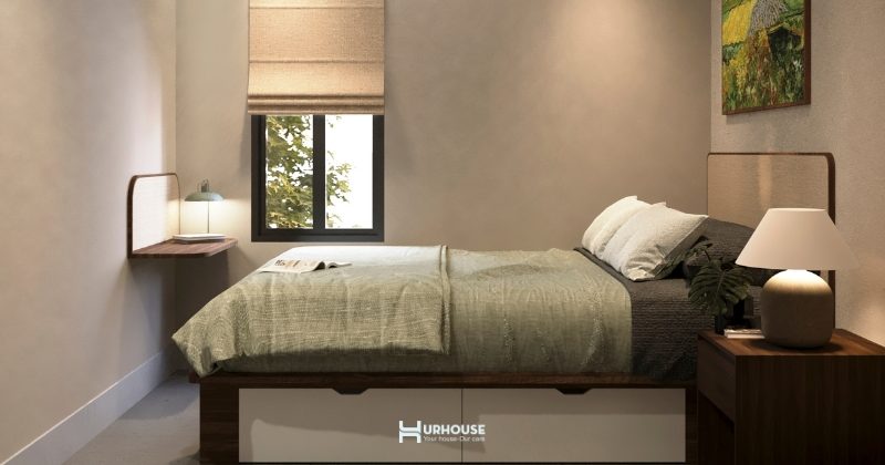 Phòng ngủ biệt thự vườn đẹp, nội thất gỗ, ánh sáng tự nhiên