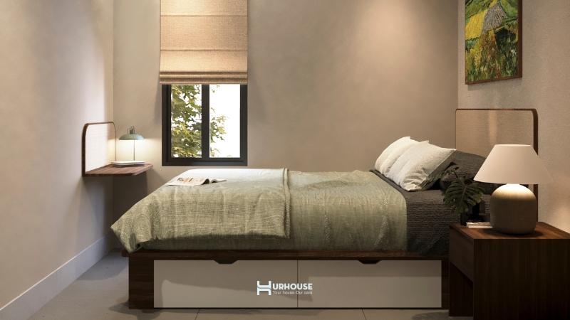 Phòng ngủ biệt thự vườn đẹp, nội thất gỗ, ánh sáng tự nhiên