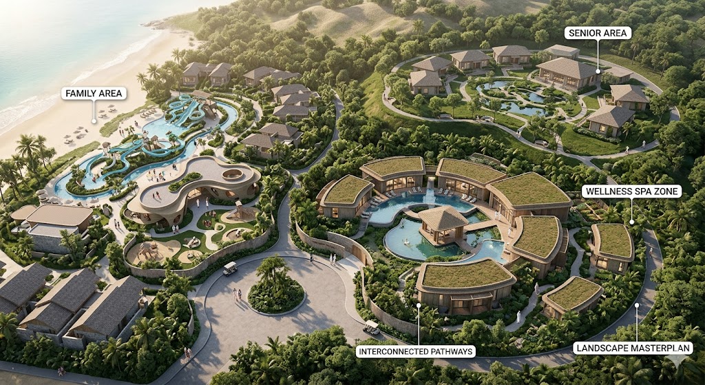 Thiết kế resort phân lớp không gian cho nhiều nhóm khách hàng khác nhau