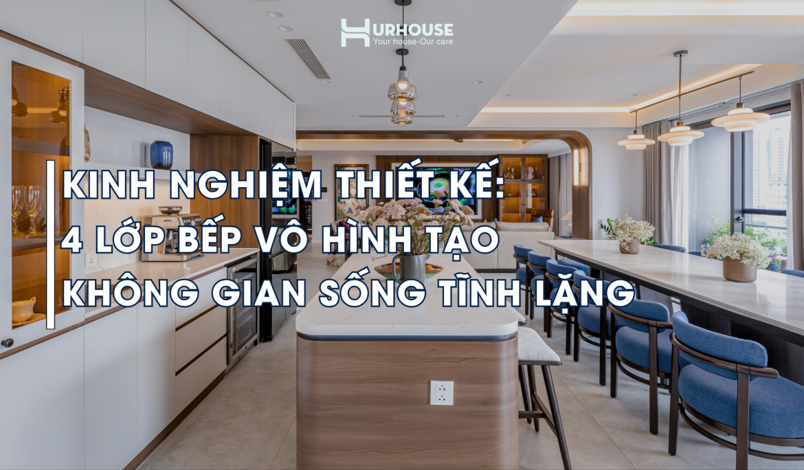 Thiết kế bếp cao cấp trong villa với bố cục 4 lớp không gian gồm bếp khô, bếp ướt, pantry và khu máy